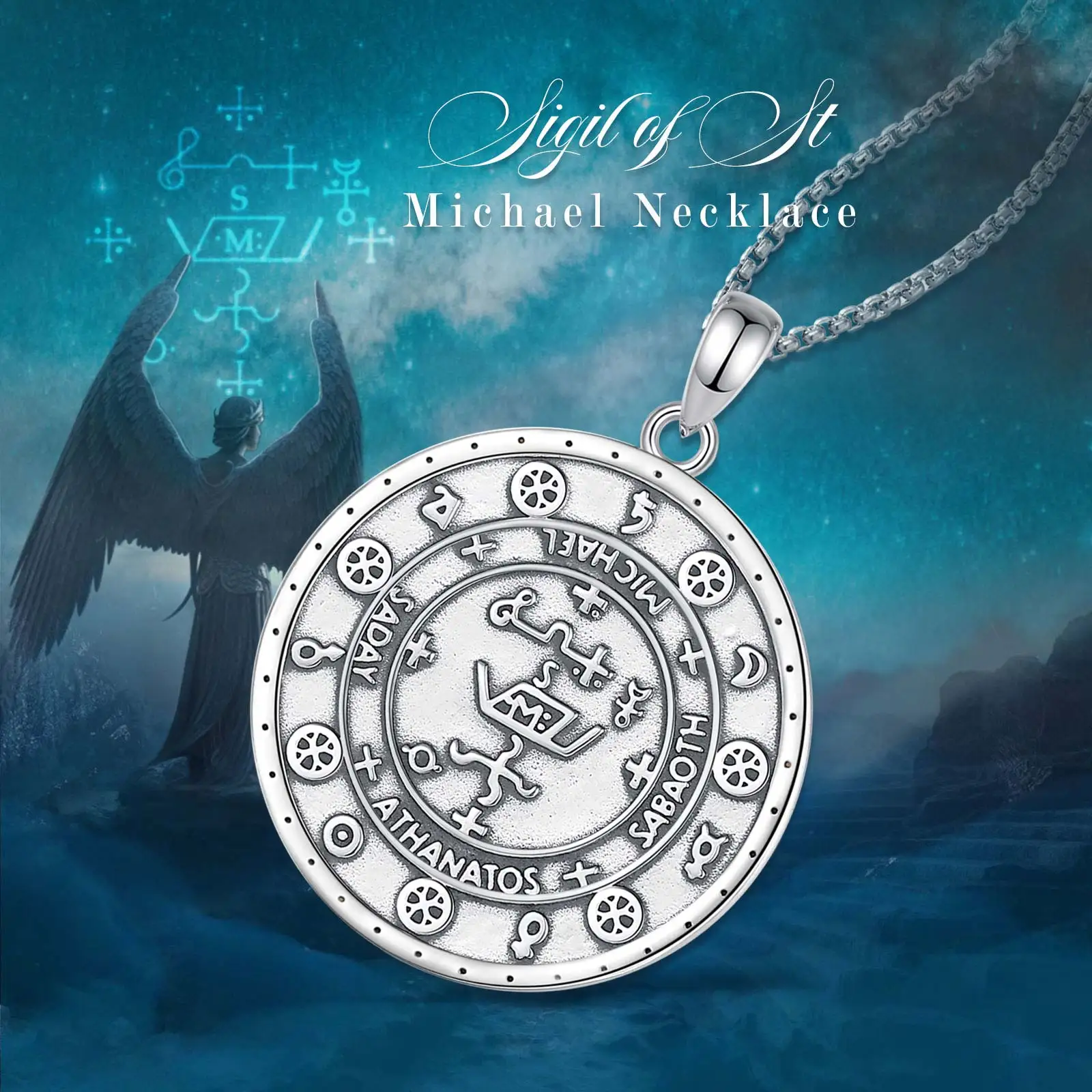 925 Sterling Silver Seal Talisman Protection Amulet Medal Jewelry  Medallion Geometry Seals of Archangel Angel Necklaces