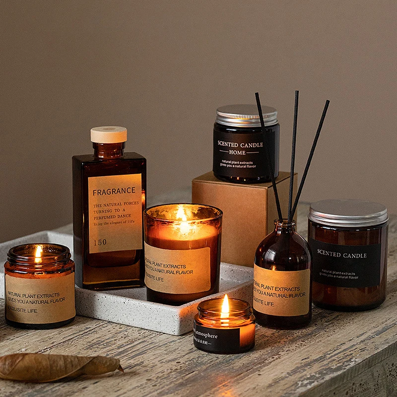 Factory Custom Home Decor Luxury Soy Wax Amber Glass Jar Candle Scented Candles With Lid For Holiday Gift