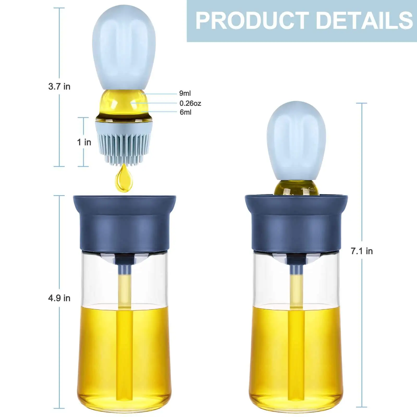 2 IN 1 Oil Spray Bottle Glass Olive Oil Dispenser with Silicone Basting Brush for Cooking Frying Kitchen Vinegar BBQ