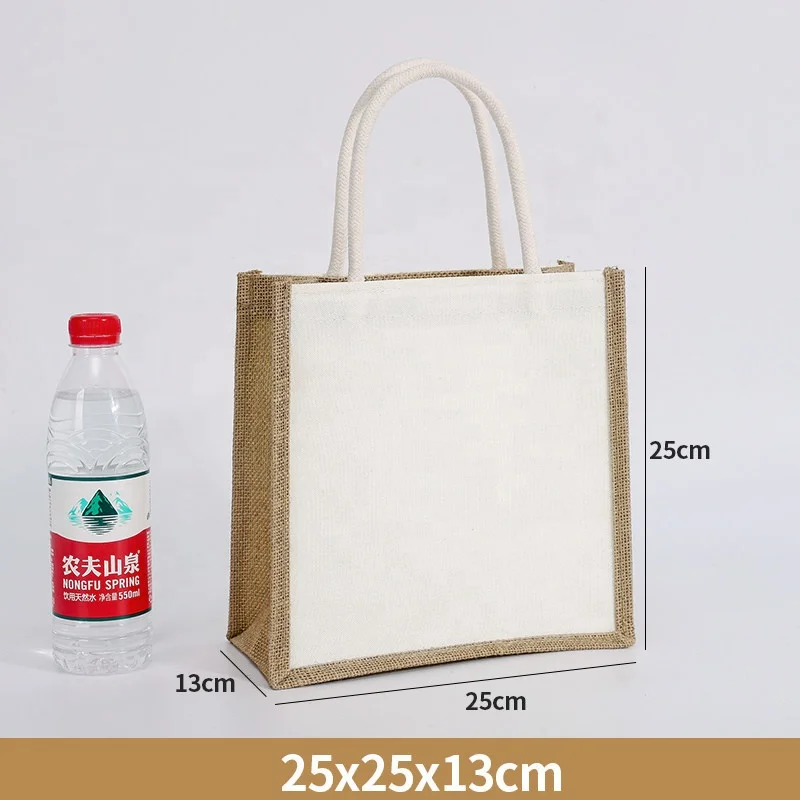 Custom reusable eco friendly natural hessian burlap beach shoulder bag plain canvas jute grocery shopping tote bags