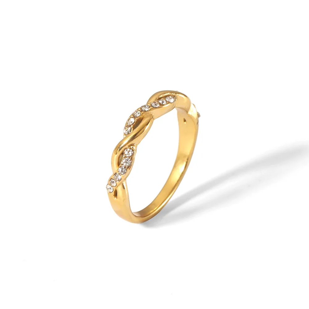 Ins Style Dainty Twisted Pearl Zircon Stacking Rings Waterproof 18K PVD Gold Plated Stainless Steel Finger Ring For Women
