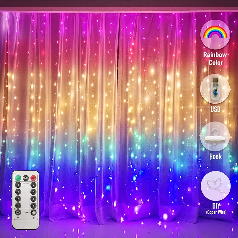 Customizable Ip67 Curtain Light Newish Twinkle Fairy Colorful Decorative Garland Curtain Led Lights
