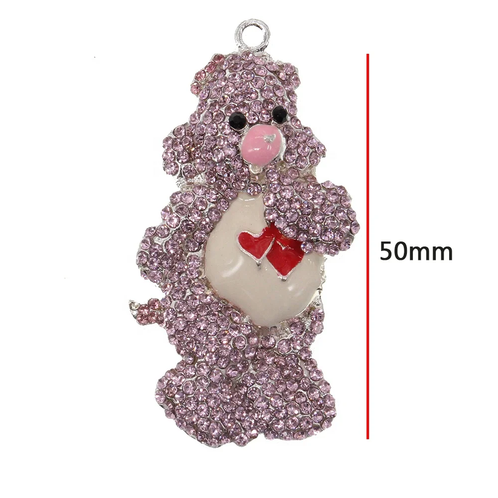 Cute Cartoon Character Crystal Bear Pendant Rhinestone Crystal Animal Charm Pendants For Necklace