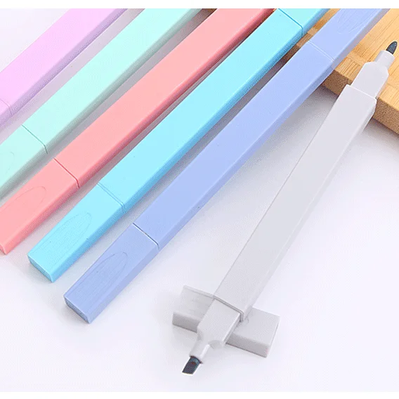 Wholesale Double-Sided Fluorescent Marker Pen Set 6 Pastel Colored Highlighters with Oblique Brush Tip for School Use