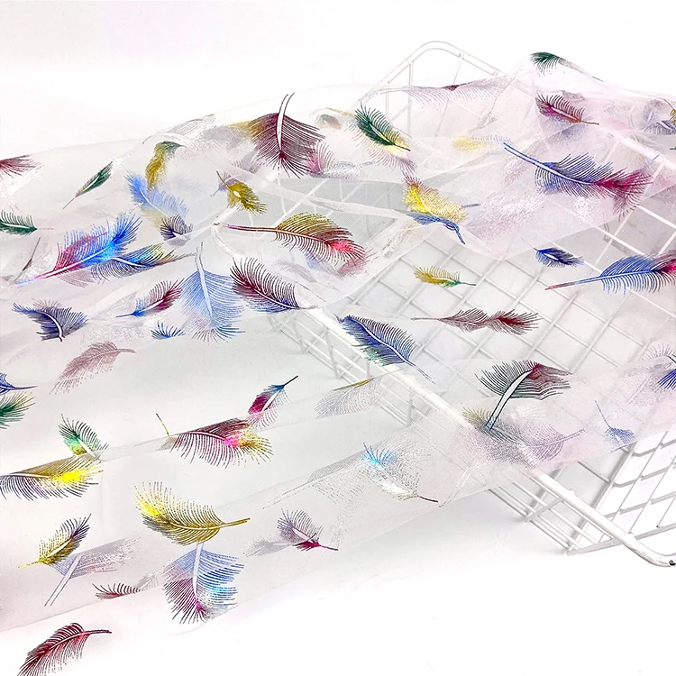 Производитель, яркие сетчатые ткани с узором в виде перьев, оптовая продажа, бронзовая ткань из 100% полиэстера