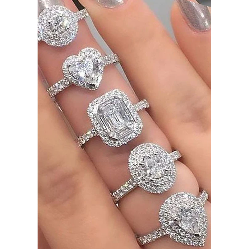 18K Gold Gems Diamond Ring Emerald Center Cubic Zircon CZ Ruby Blue Sapphire White Diamonds White Gold Wedding Ring