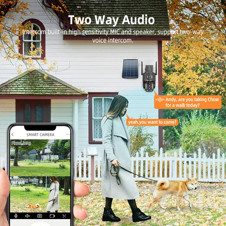 Rechargeable 18000mAh battery Solar powered 4G multi lens CCTV camera 10X Zoom PTZ outdoor security camera