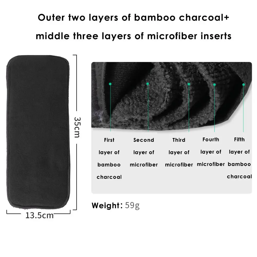 Super Absorbent stay dry 5 layers elastic bamboo charcoal carbon Diaper inserts pads booster bamboo inserts reusable