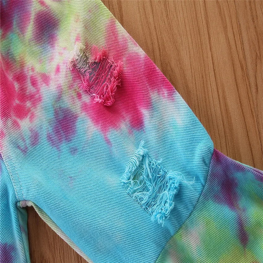 
Fashion Colorful Distressed Bell-bottoms Fashion Toddler Girl Tie-Dyed Flared Jeans for 2-6T 