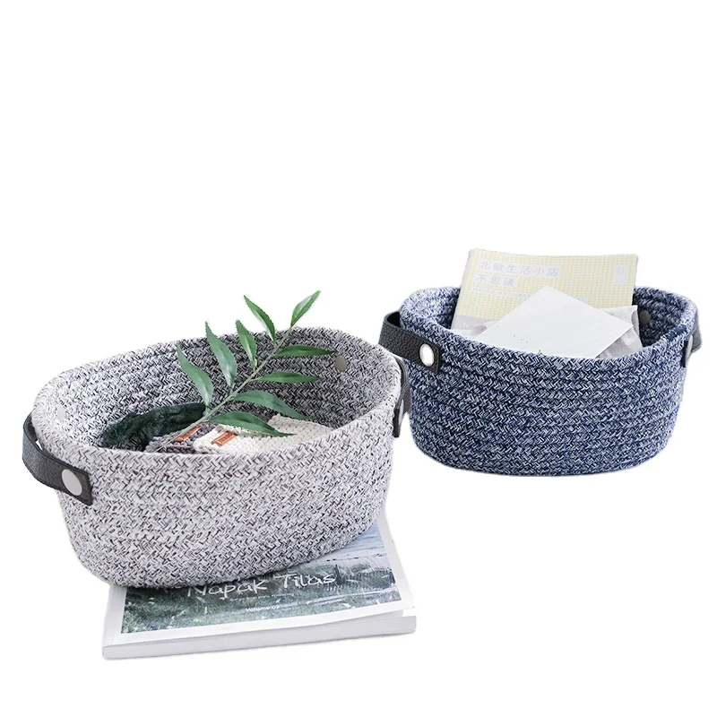 Custom Gray Woven Felt Laundry Felt Multi-function Toy Basket Storage With Handle Cotton Rope Storage Basket