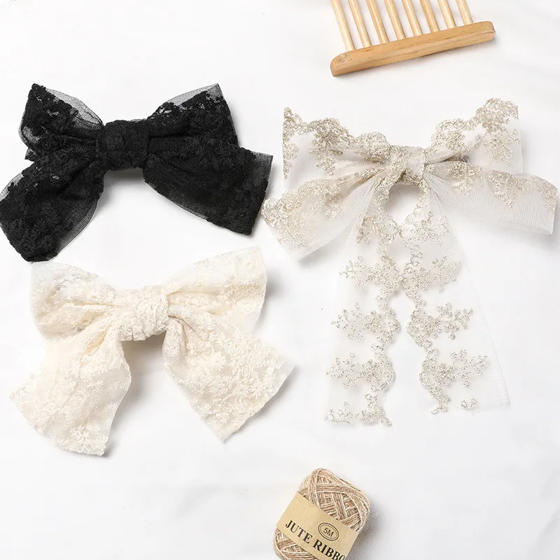 Large Bows for Girls Hair Big Bow Clip Scarf French Barrette with Long Silky Satin Ribbon Bowknot  Women Barrette Accessories