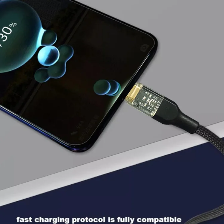 OEM/ODM 1m/2M Transparent tpye-C interface Strong woven Heavy Duty Nylon 27W Fast Data Charging cable for iPhone 13 14 pro max