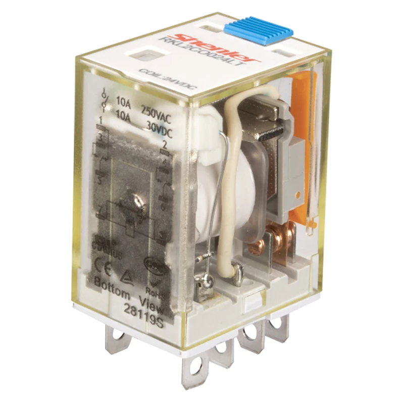 Shenler RKL2CO024LT miniature power relay 2 pole 10A 24VDC LED test button solid state relay power 24v transparent 24vdc
