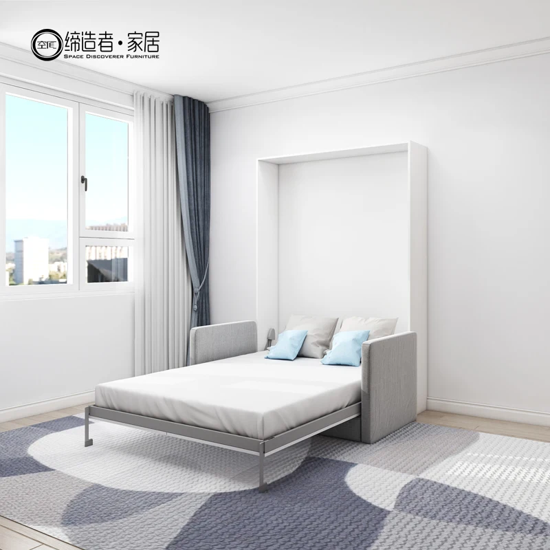 Kids Space Saving Strong Construction Double Full Size Vertical Gas Piston Hydraulic Manual Wall Bed Folding Cabinet With Sofa