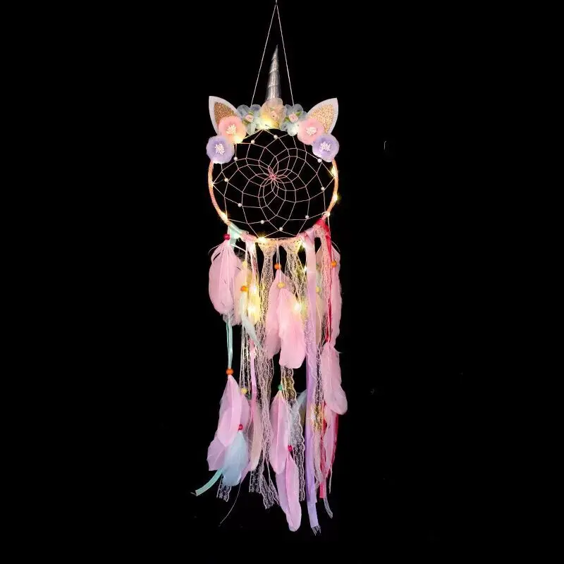 Factory Supplies Cheap Handmade Unicorn Home Decoration Indian Feathers Dream Catcher