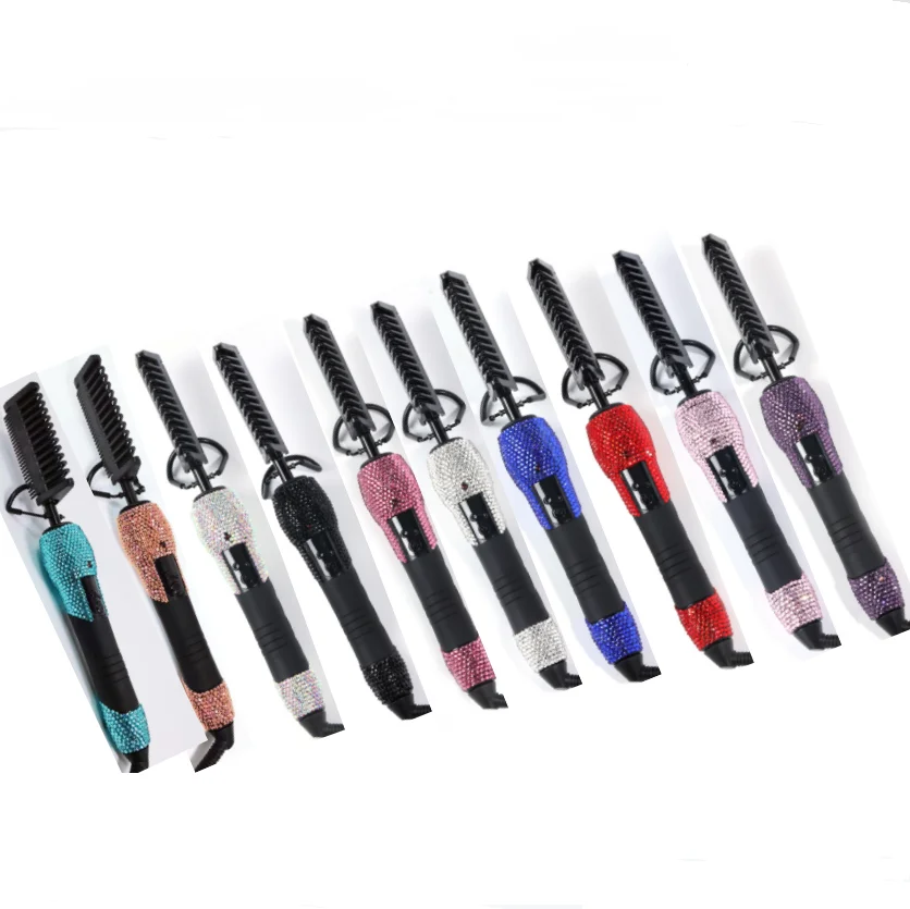 Luxury hot tool electric hair comb bling rhinestone hot hair comb