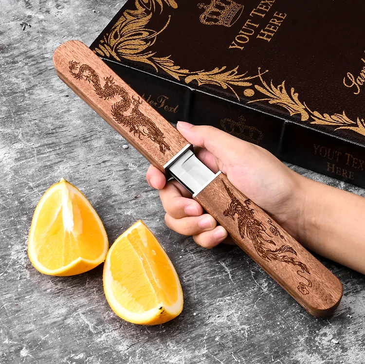 2-in-1 Camping Knife Portable Stainless Steel Hunting Knife Outdoor Fixed Blade Knife With Wood Handle