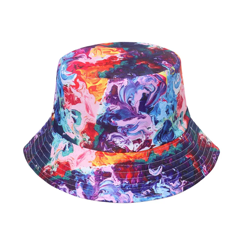 2023 New Fashion Tie Dye Bucket Hats Reversible Bucket Cap Cow Print Foldable Outdoor Sun Hat Fisherman Caps