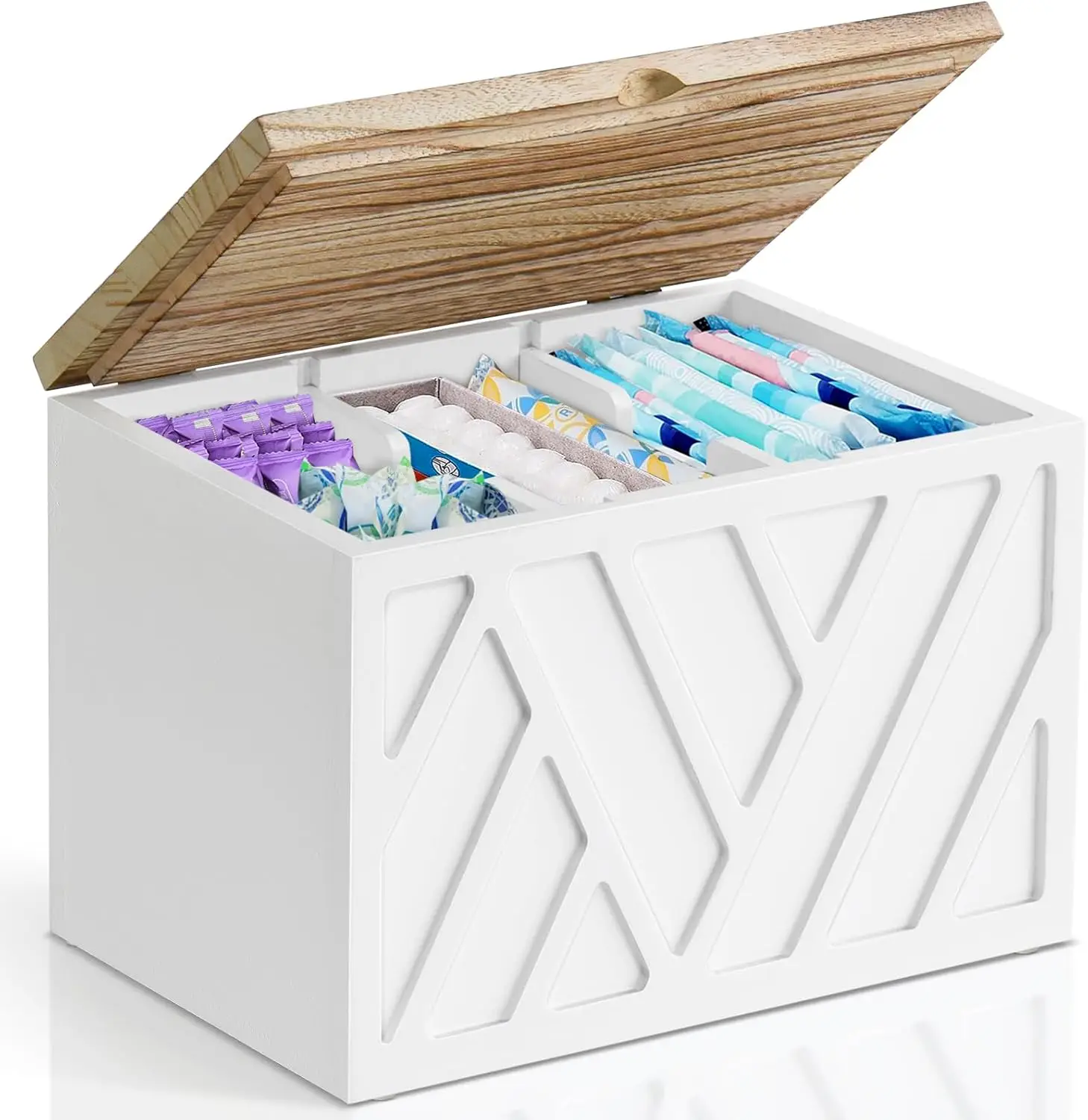 Popular Wood Pad and Tampon Organizer for Toilet Organizer Bathroom Accessories Box for Girl Stuff