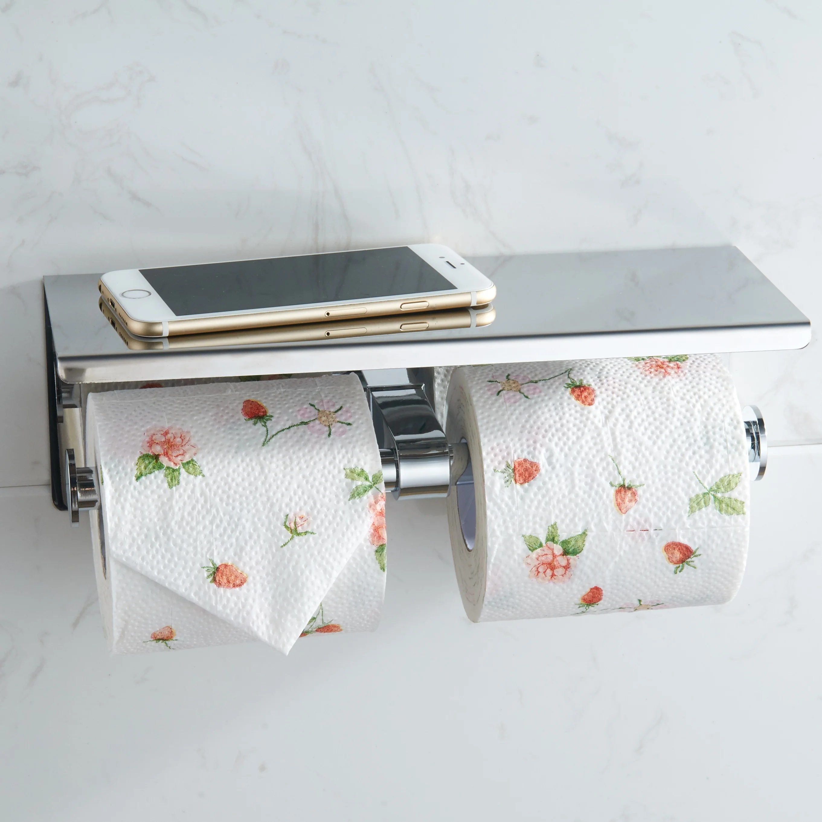 304 Stainless Steel Wall Mounted Chrome Plated Paper Toilet Holder With Mobile Phone Shelf