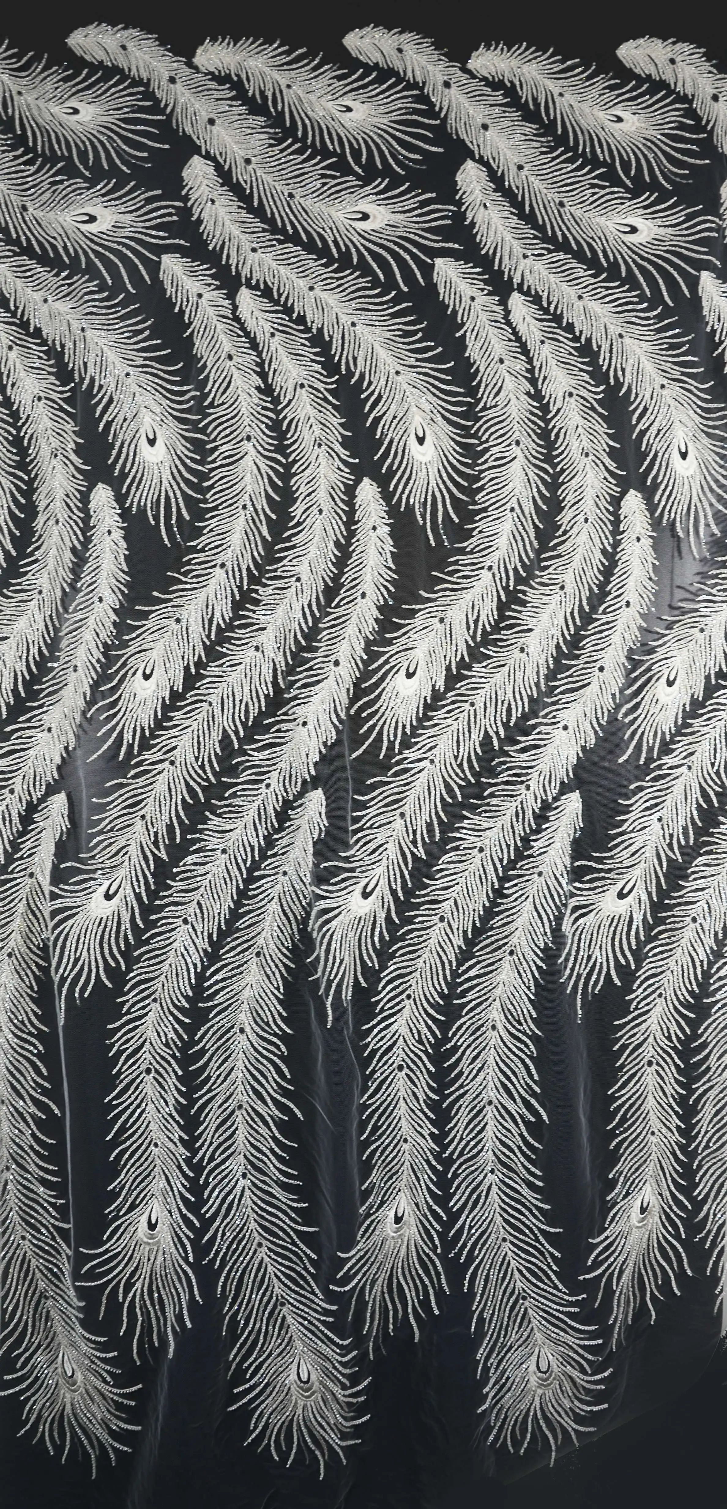 High-quality Fashion beautifully embroidered peacock stripes shape wedding dress high luxury lace fabric