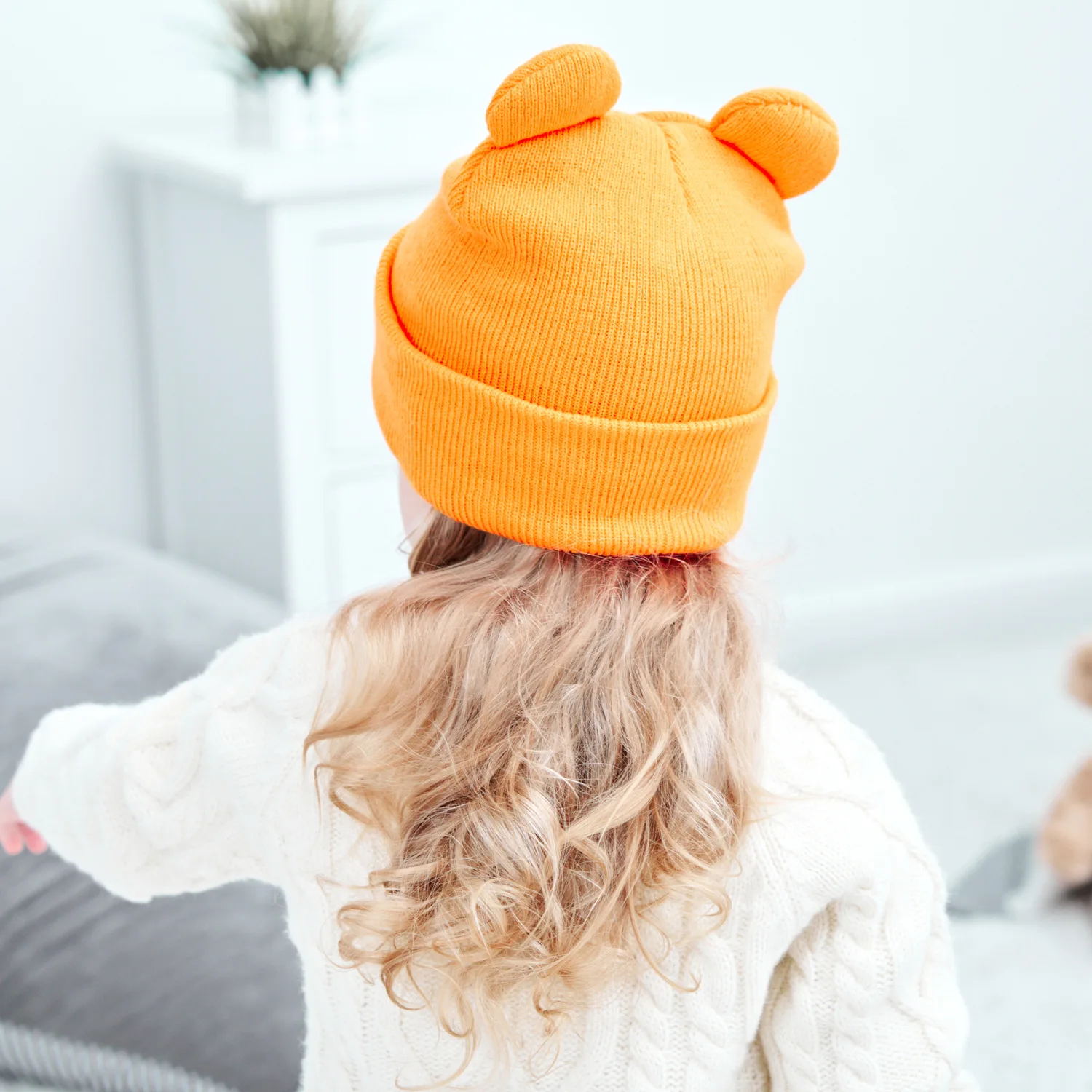 Новая осенне-зимняя однотонная эластичная детская вязаная шапка с медвежьими ушками теплая детская шапка детские шапки и кепки