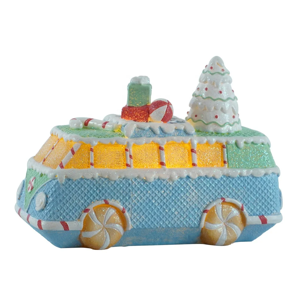 Christmas Desk Decoration Resin Candy Gingerbread Bus With LED Light  Festival Party Supplies Ornaments Gifts