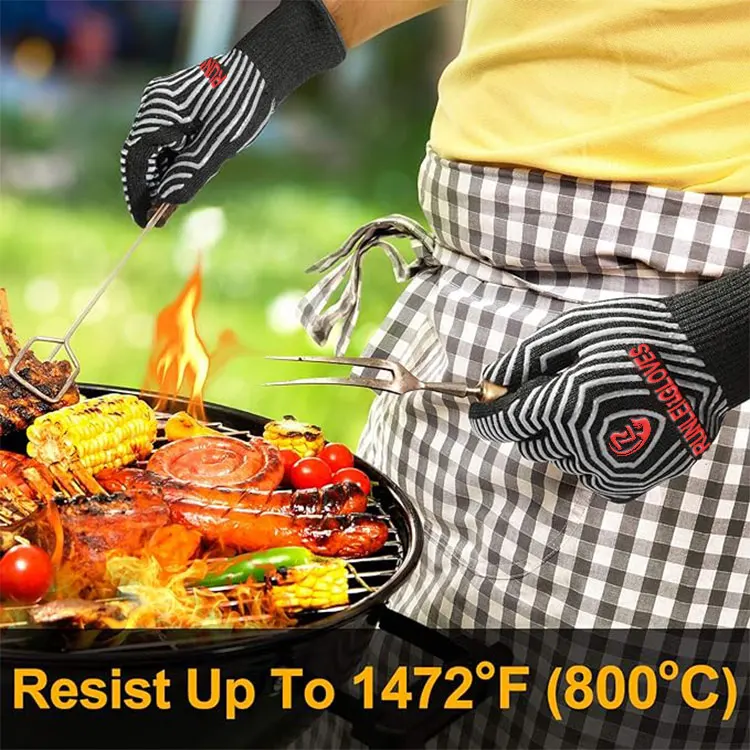 Professional Long Heat Resistant Kitchen Cooking Work Barbeque Grill Oven Gloves Bbq Mitt For Men Women