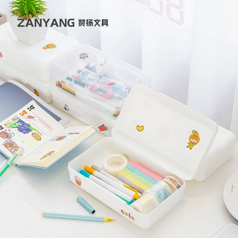 2022 custom printed eco plastic transparent cute hard  pencil case organizer big capacity for boys