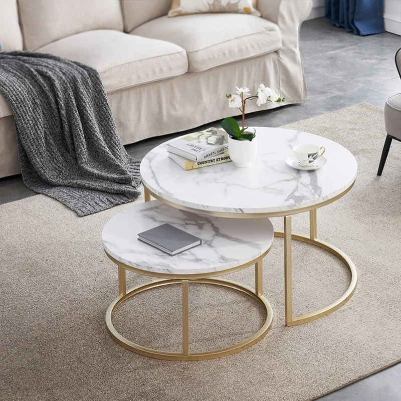 Classic Living Room Couch End Tables Nesting Stacking Tables Round white Marble Coffee Table Set