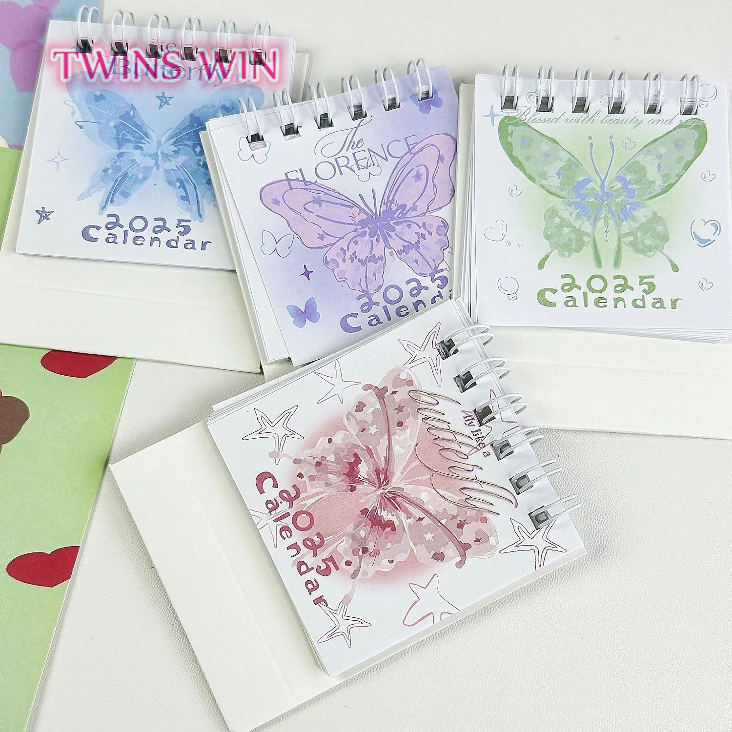 Ins wind hand-painted butterfly calendar 2025 mini desk calendar high value cute desktop student office calendar501