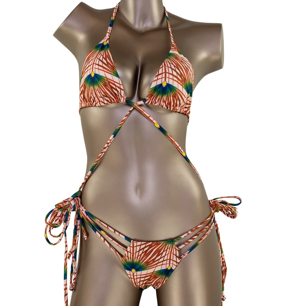 
2021 Women Swimwear RTS Hot Sales 2 Pieces Thong Black Leaves Print Sexy Bikini 