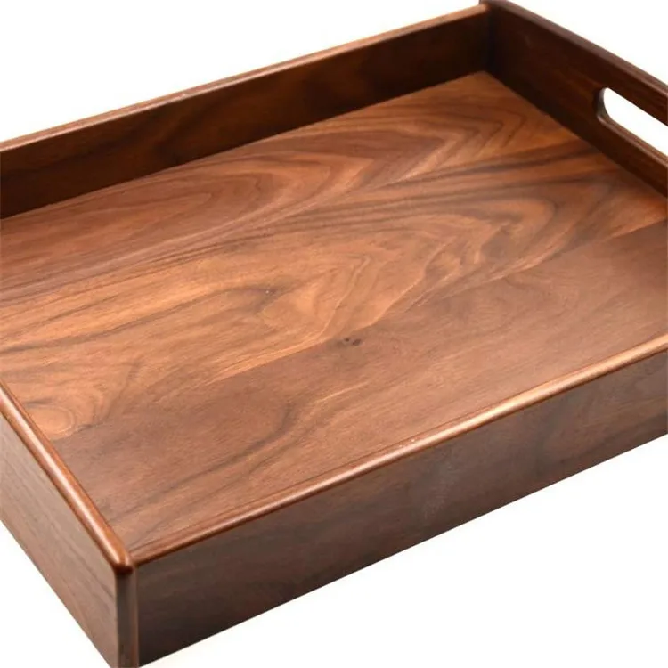 Decorative Hotel Bar Coffee Tea Platter Black Walnut Wood Pizza Trays 18 inch