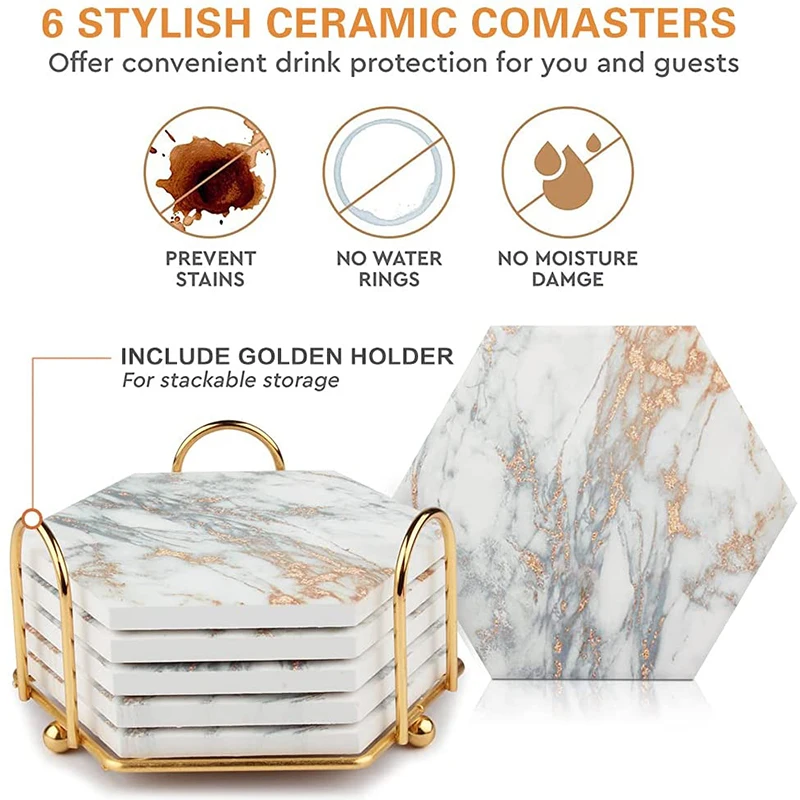 Hexagon Ceramic Coaster Home Decoration Modern Kitchen And Home Appliances With Cork Backing For Beverage Wine