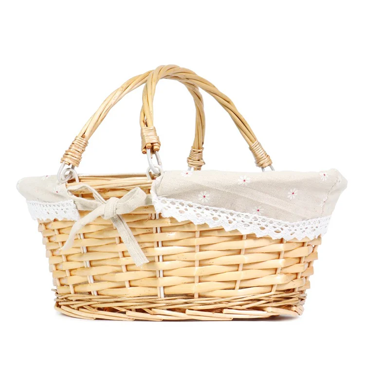 Wholesale OEM outdoor Camping handmade heart shape rattan basket picnic basket with handle