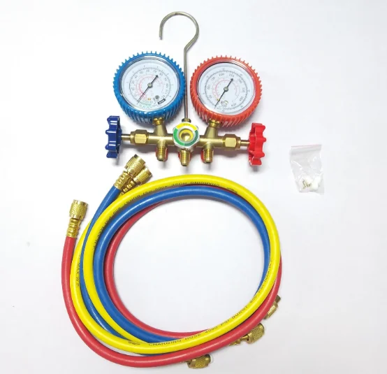 Hot selling Fluorine Double Meter Valve  Brass Manifold Set Pressure Gauges for A/C  and refrigerator Partsnet