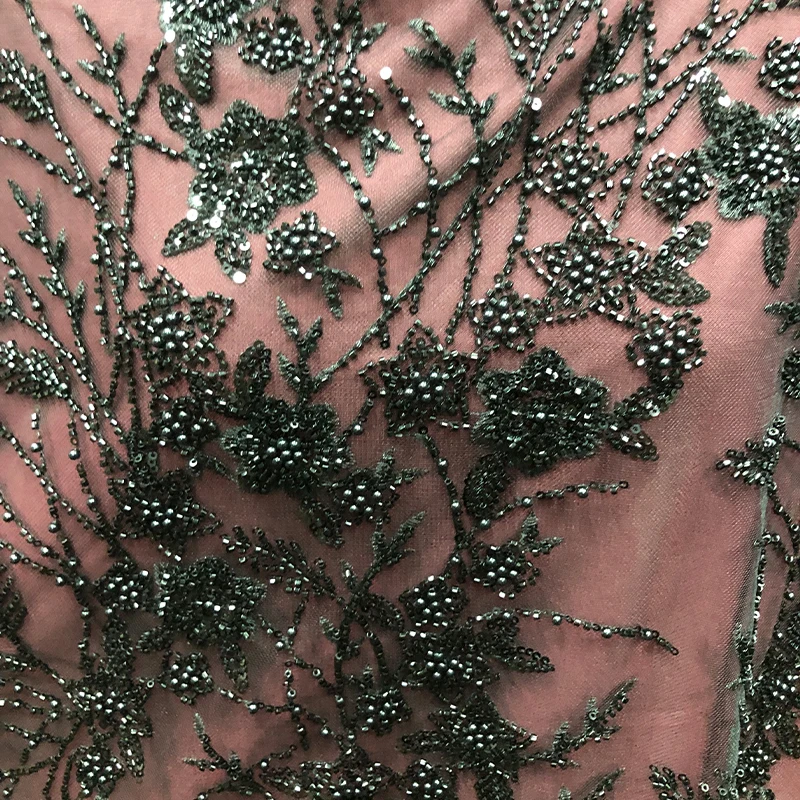 Heavy Industry Bead Embroidery Veil Lace Mesh Fabric Evening Gown Wedding Dress Fabric WS-4091