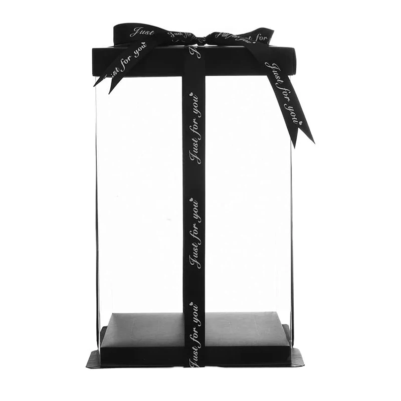 Transparent PET Plastic Rose Bear Flower Rose Teddy Bear Cake Gift Box Square Clear PVC Plastic Gift Boxes