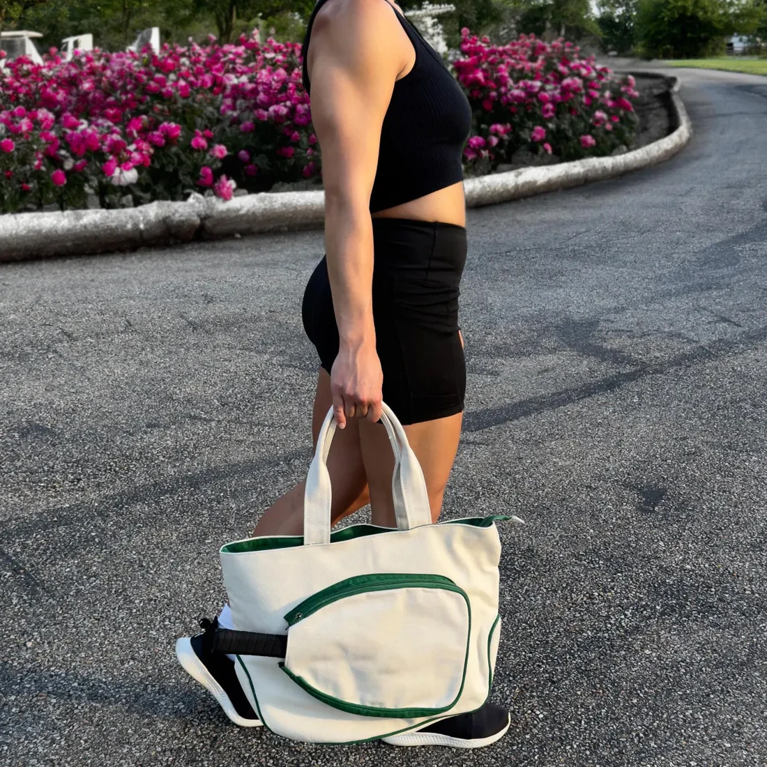 Custom Logo Gym Badminton Pickleball Paddle Racket Bag Lightweight Cotton Tennis Tote Bag for Women Kids