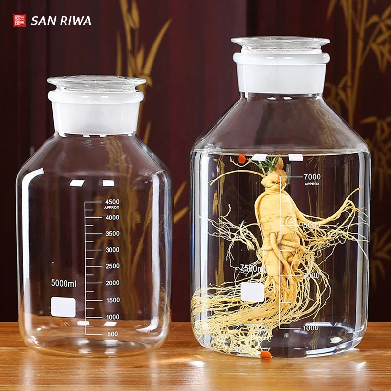 5000Ml 7500Ml Wholesale Glass Jar Wide Mouthed Frosted Reagent Bottle With Scalea And Lid For Medicine Lab And Kitchen