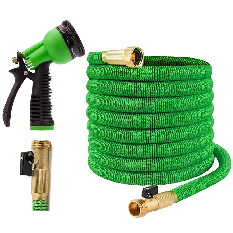 Expandable Garden Hose Extra Strong Stretch Material with Brass Connectors Bonus 8 Way Spray Nozzle