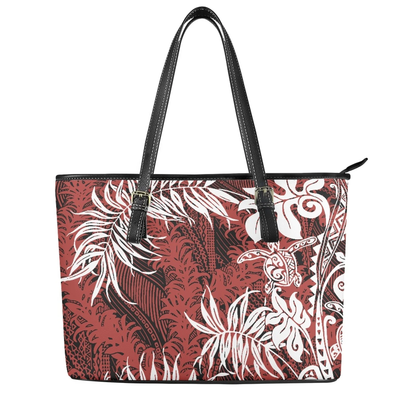news 2024 Polynesian All Seasons Unisex Tribal Design Tropical Pattern woman custom shipping gift pu handbags tote bag