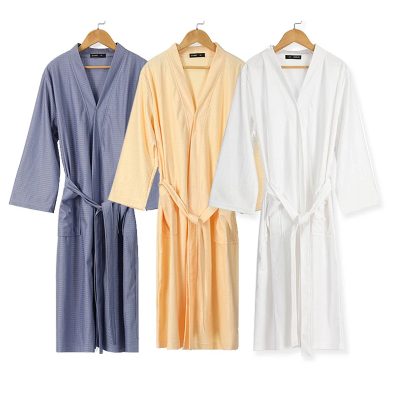 100% polyester Luxury Thin Soft House Bath robe Unisex Knit bathrobes For Women Quick Dry Shower Lightweight Waffle Robes