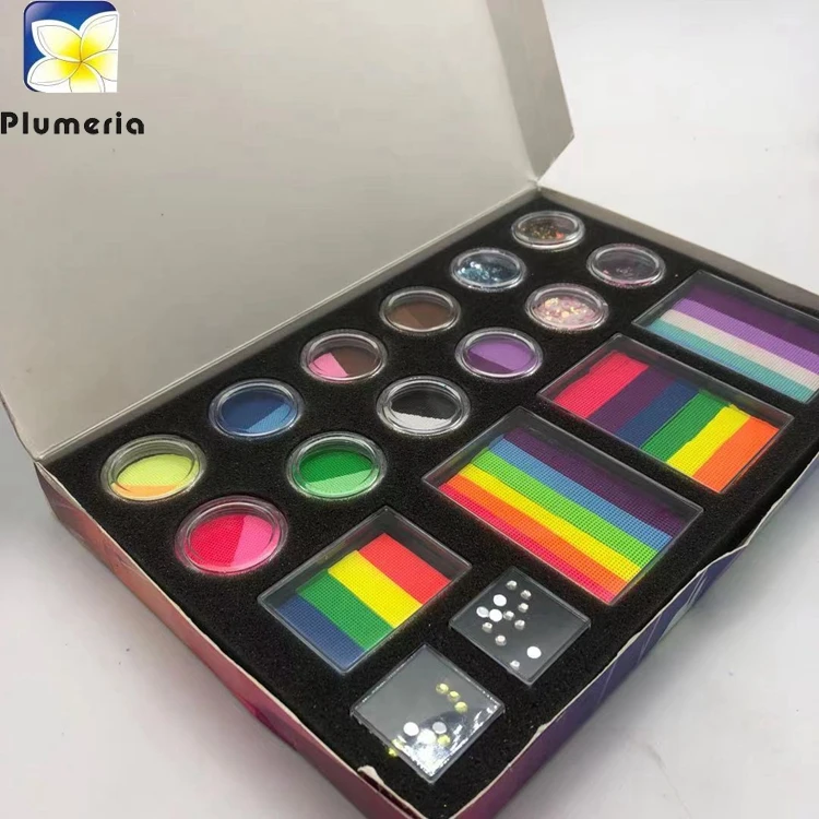free sample rainbow cakes neon water activated eyeliners rainbow Face Paint body painting Set