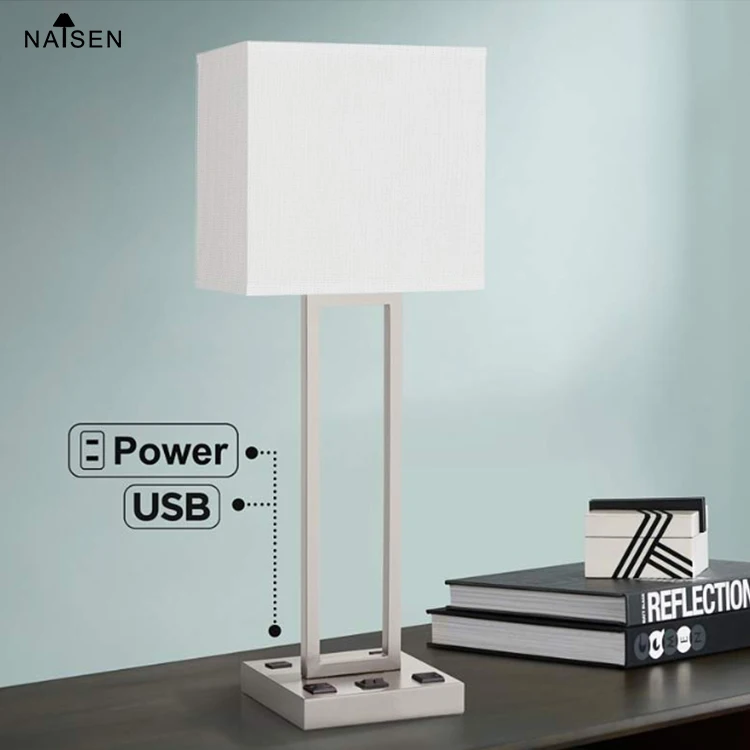 Hotel Modern Bedside USB Port Chinese Art Metal Table Lighting Lamp