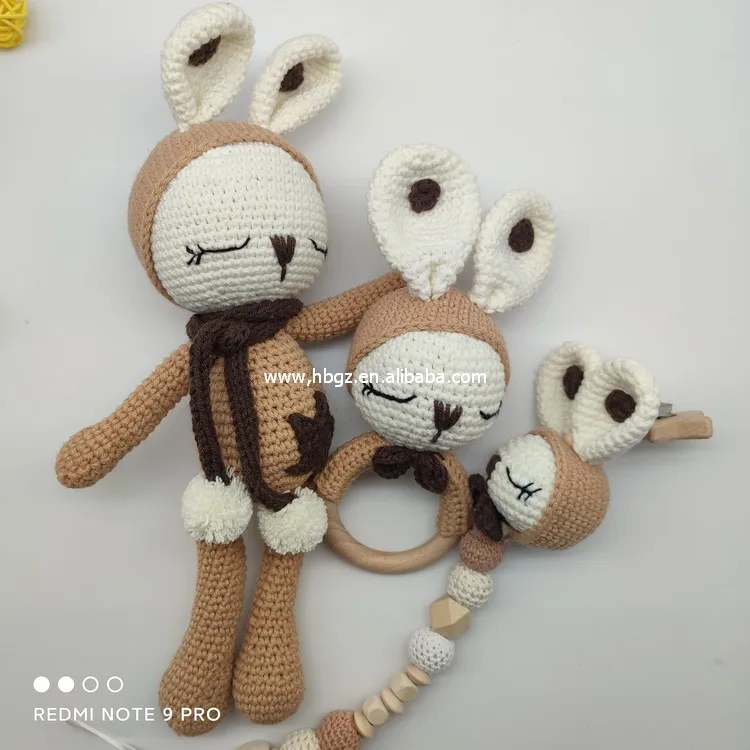 Christmas gift Baby toy Gifts Wood teether Crochet Teething  Ring Silicone Sensory Teething Toys