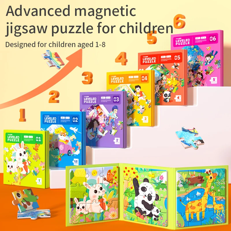3 in 1 Magnetic Puzzles Story Book For Children Boys Girls Dinosaur Vehicle Ocean Jigsaw Early Education Puzzle Magnet Toy