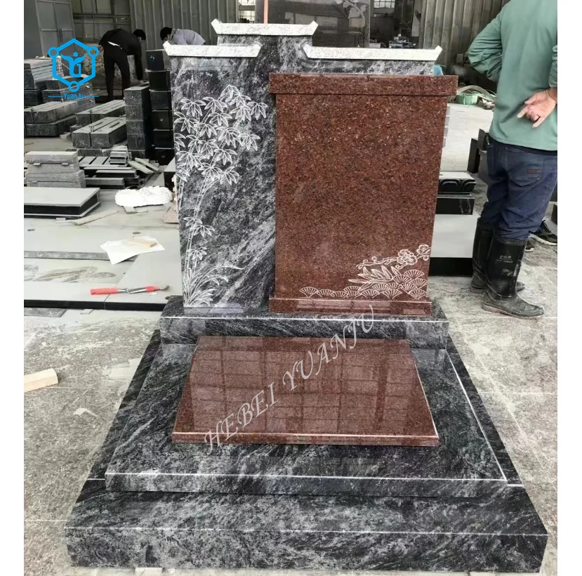 YUANJU China Headstone Black Granite Grave Stone Cemetery Tombstones and Monuments Gravestone with Factory Price