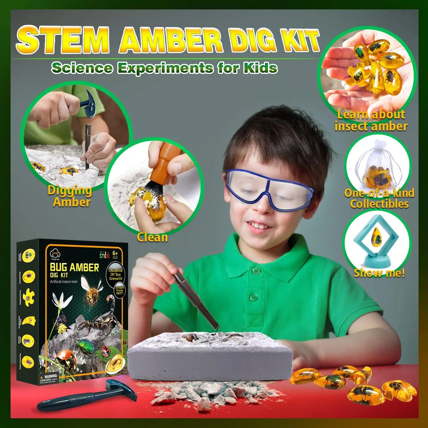 Bug Amber Archaeological Science Experiments For Kids Educational Diy Stem Amber Dig Kit