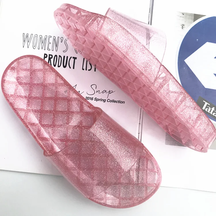 Fashion jelly shoes women platform sandals with glitter one-piece crystal non-slip beach comfortable casual slippers for women